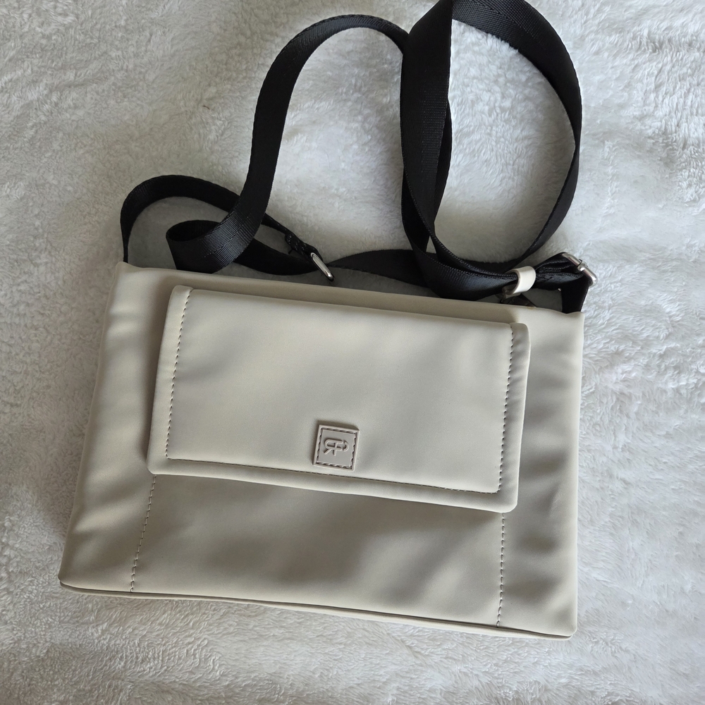 Parfois Cream Shoulder Bag with Black Adjustable Strap